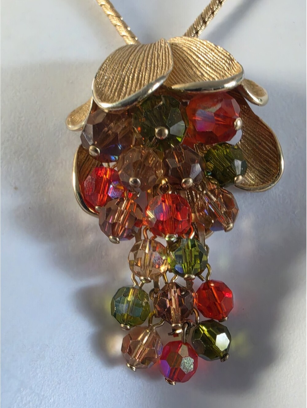 Vintage Aurora Boreali  Unsigned Necklace N Pendant .Waterfall Dangle...